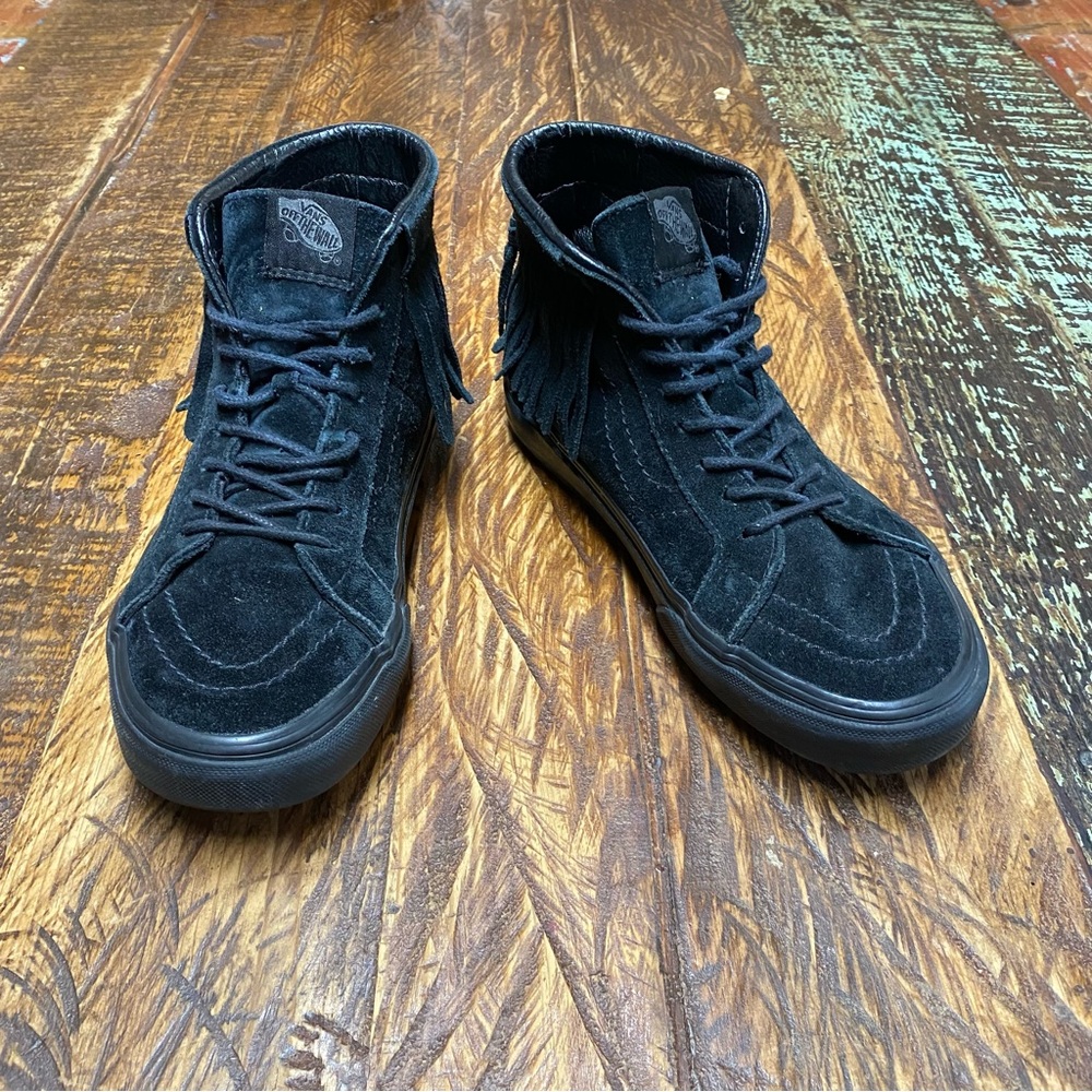 Vans Sk8 Hi Moc Black Suede Fringe Moccasin Skate Sneaker Trainers Shoes Sz 6.5 - Picture 3 of 11